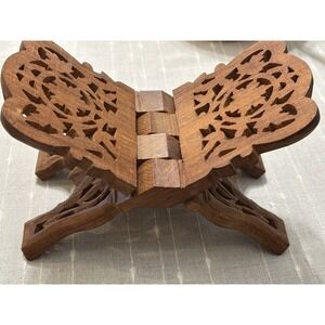 Vintage Carved Wooden Folding Book Rest Stand Holder Display Stand Beautiful